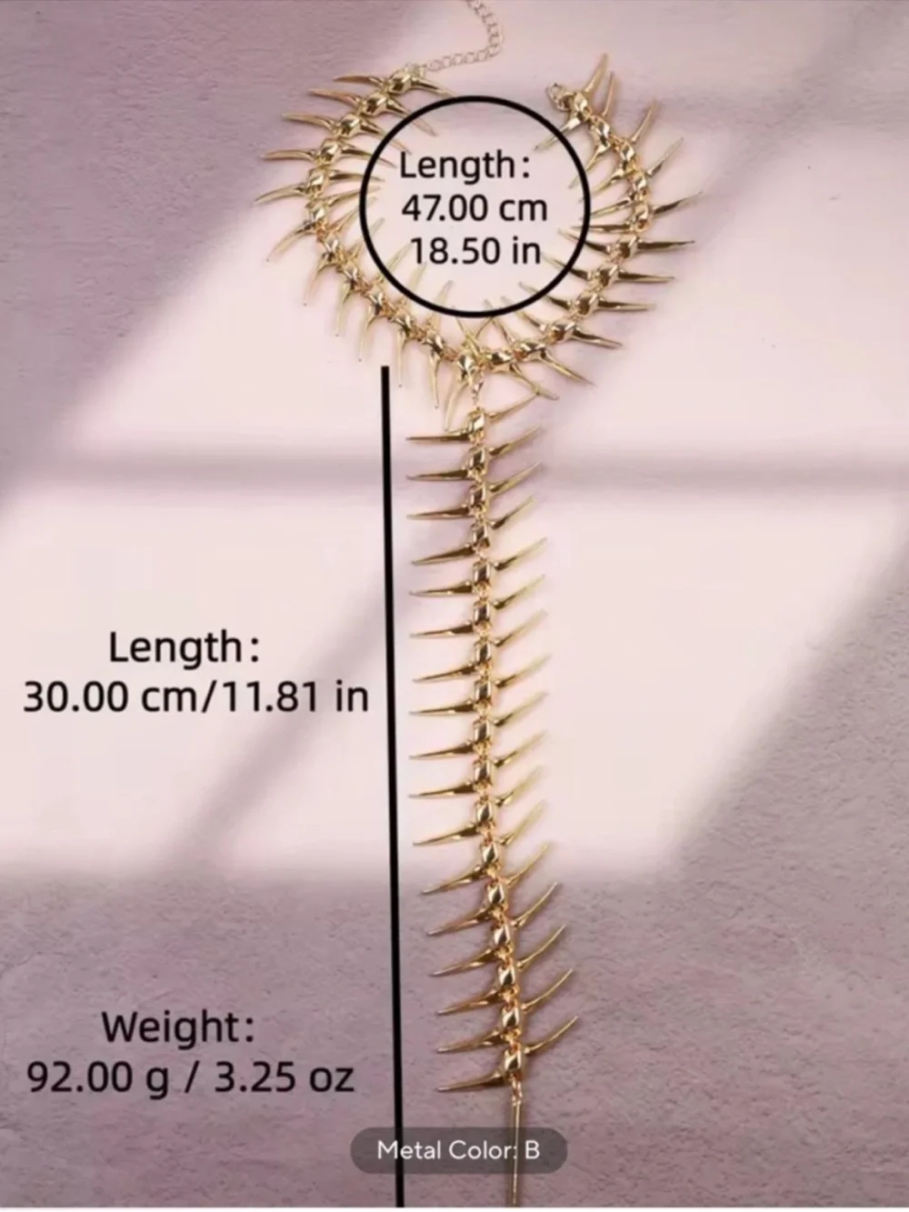 Luxury Gold Spine-Style Back Necklace - Picture 2 of 2